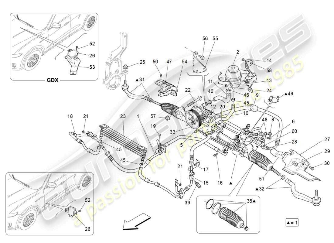 maserati levante (2017) complete steering rack unit parts diagram