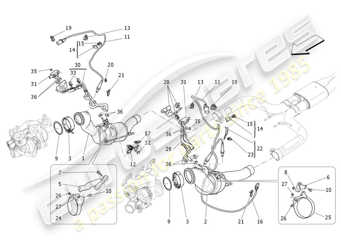 maserati levante modena (2022) pre-catalytic converters and catalytic converters part diagram