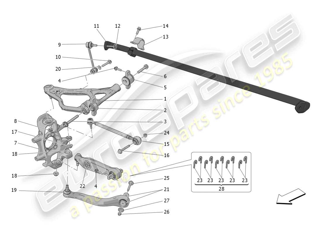 maserati mc20 (2022) rear suspension part diagram