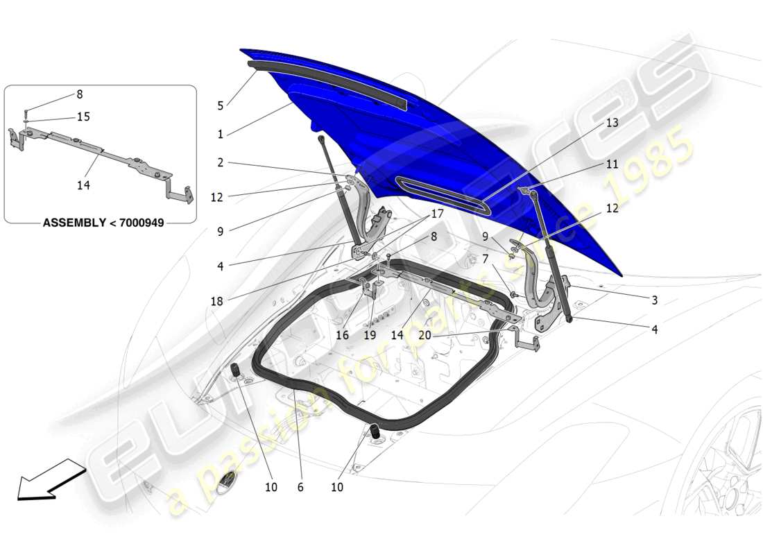 maserati mc20 (2022) front lid part diagram