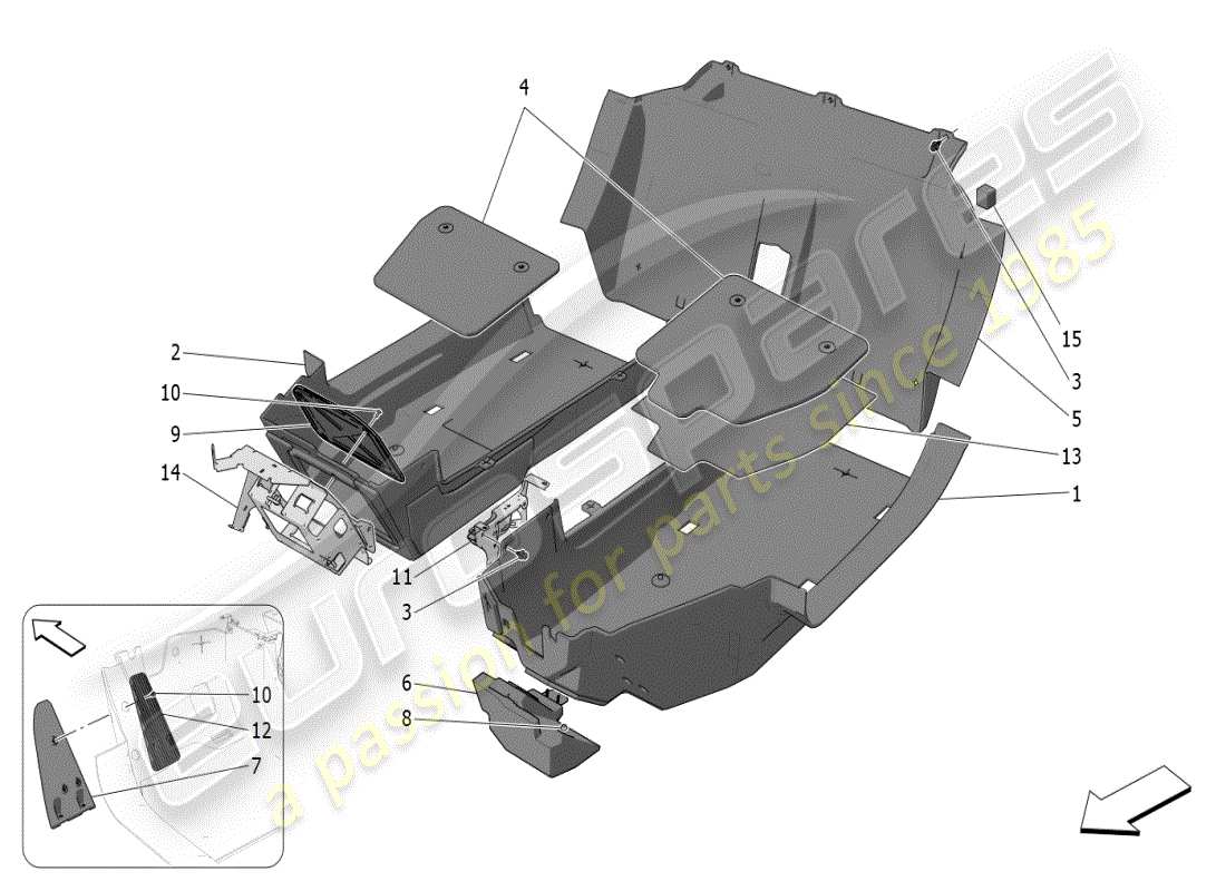 maserati mc20 (2024) passenger compartment mats parts diagram