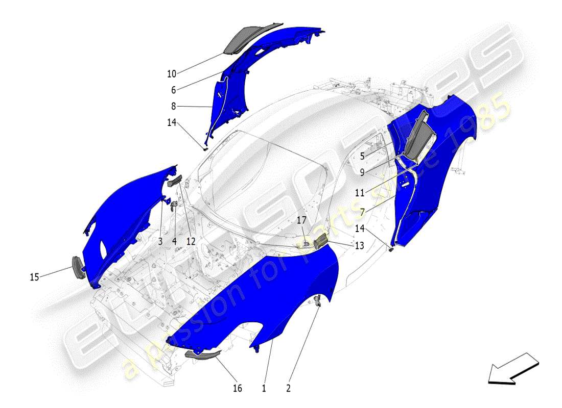 maserati mc20 (2024) external covering parts diagram