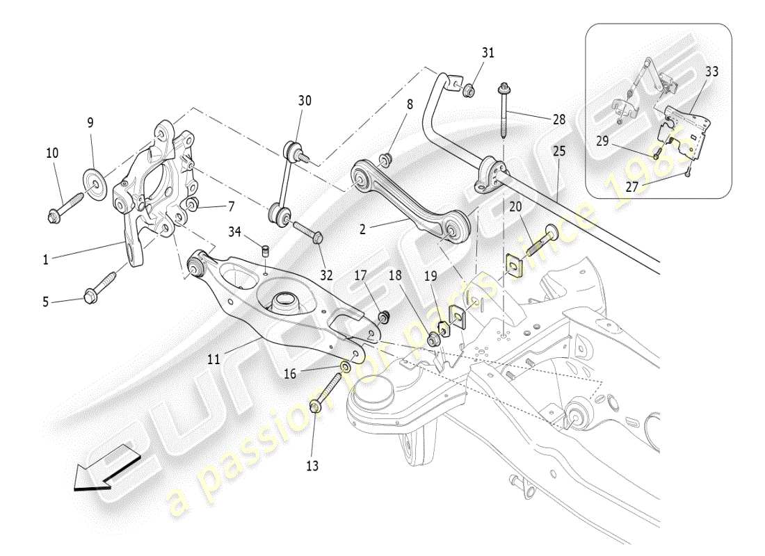 maserati ghibli (2021) rear suspension part diagram