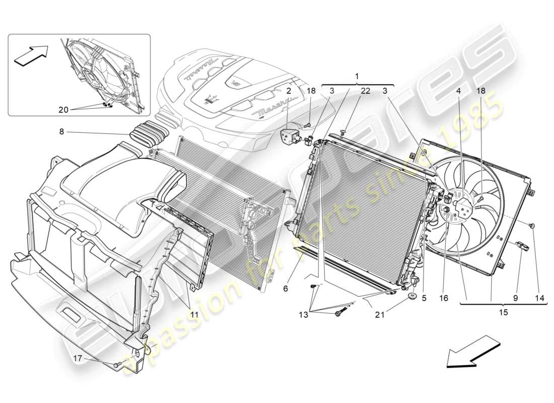 maserati quattroporte (2018) cooling: air radiators and ducts parts diagram