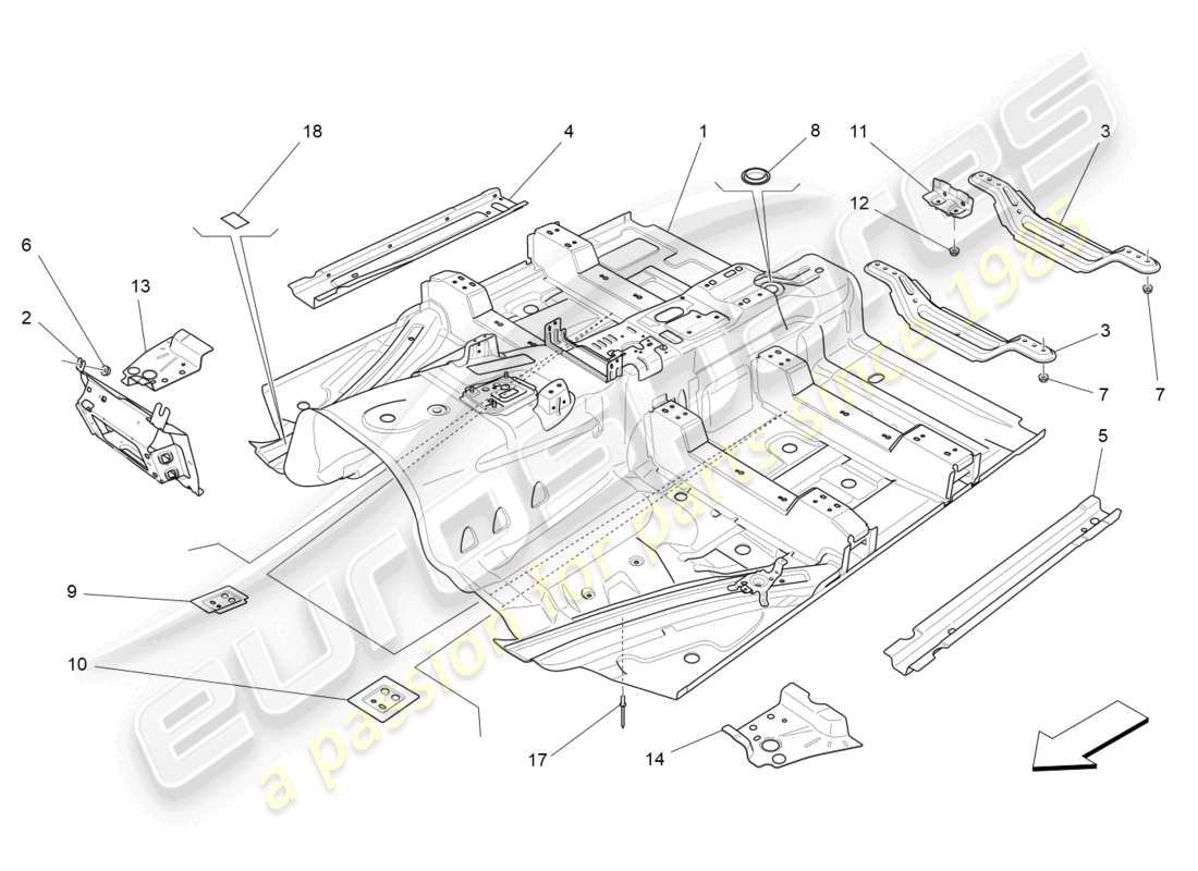 maserati levante (2017) central structural frames and sheet panels part diagram
