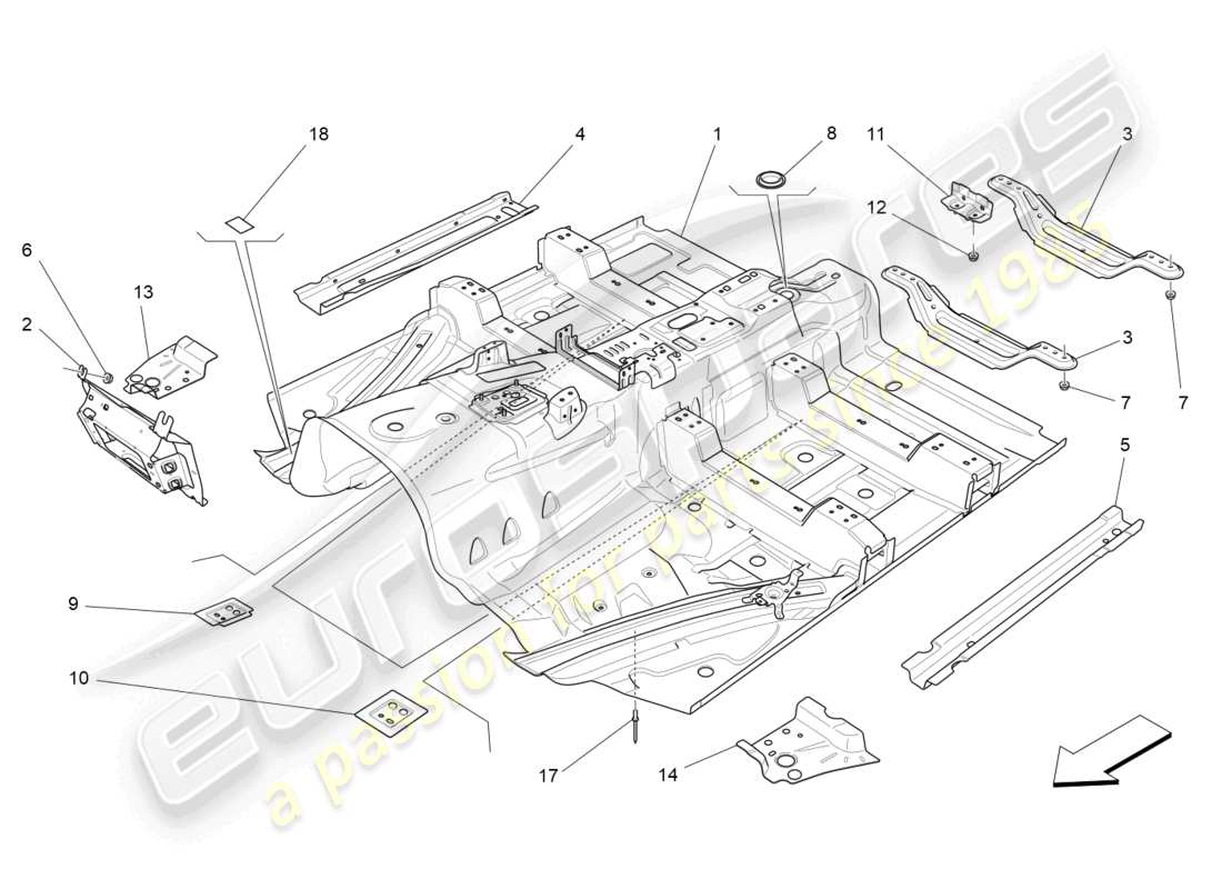 maserati levante modena (2022) central structural frames and sheet panels part diagram