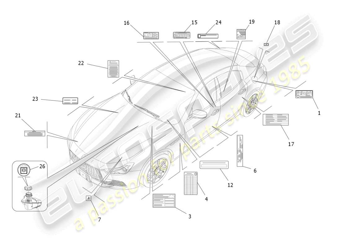 maserati ghibli (2018) stickers and labels part diagram