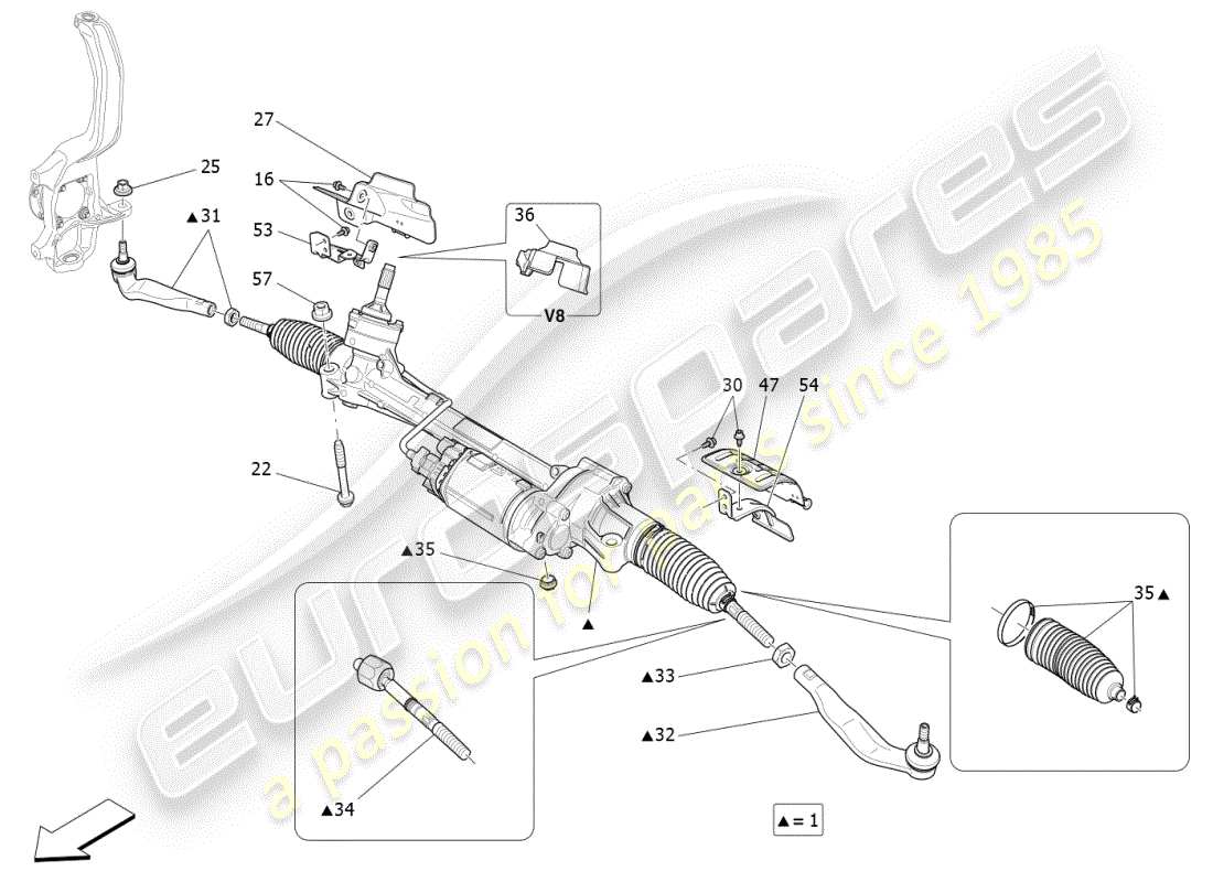 maserati ghibli (2019) complete steering rack unit part diagram