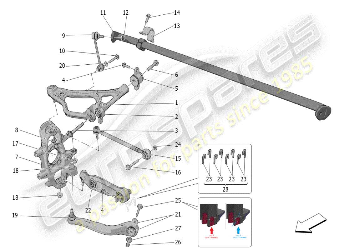 maserati mc20 (2024) rear suspension part diagram