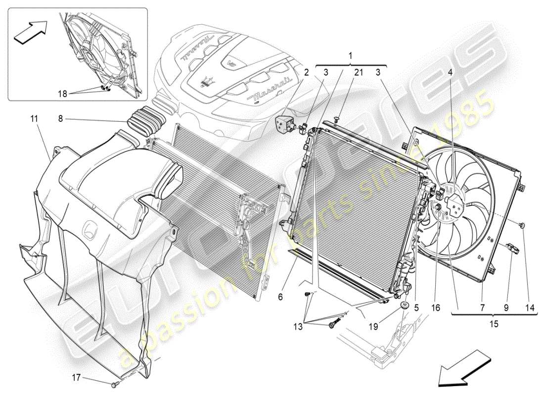 maserati ghibli (2021) cooling: air radiators and ducts part diagram
