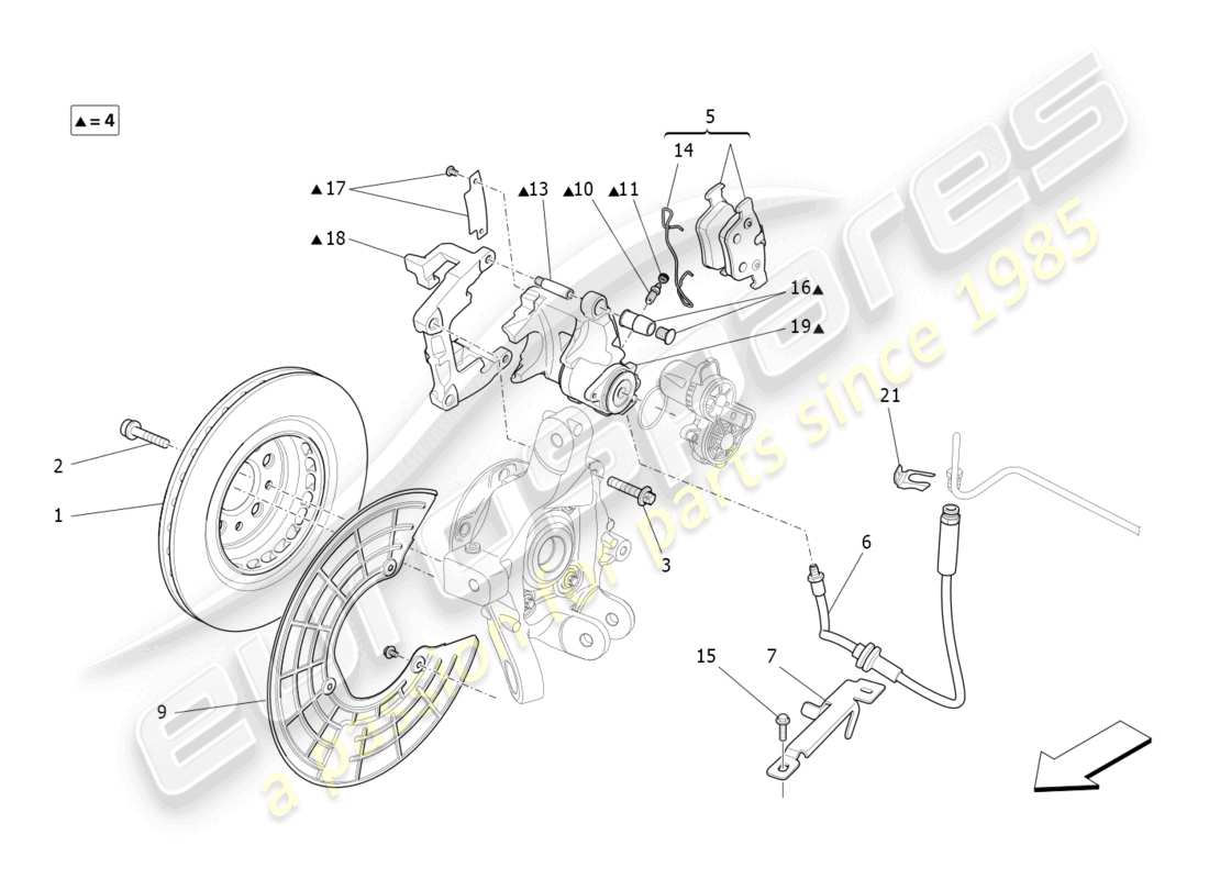 maserati ghibli (2017) braking devices on rear wheels parts diagram