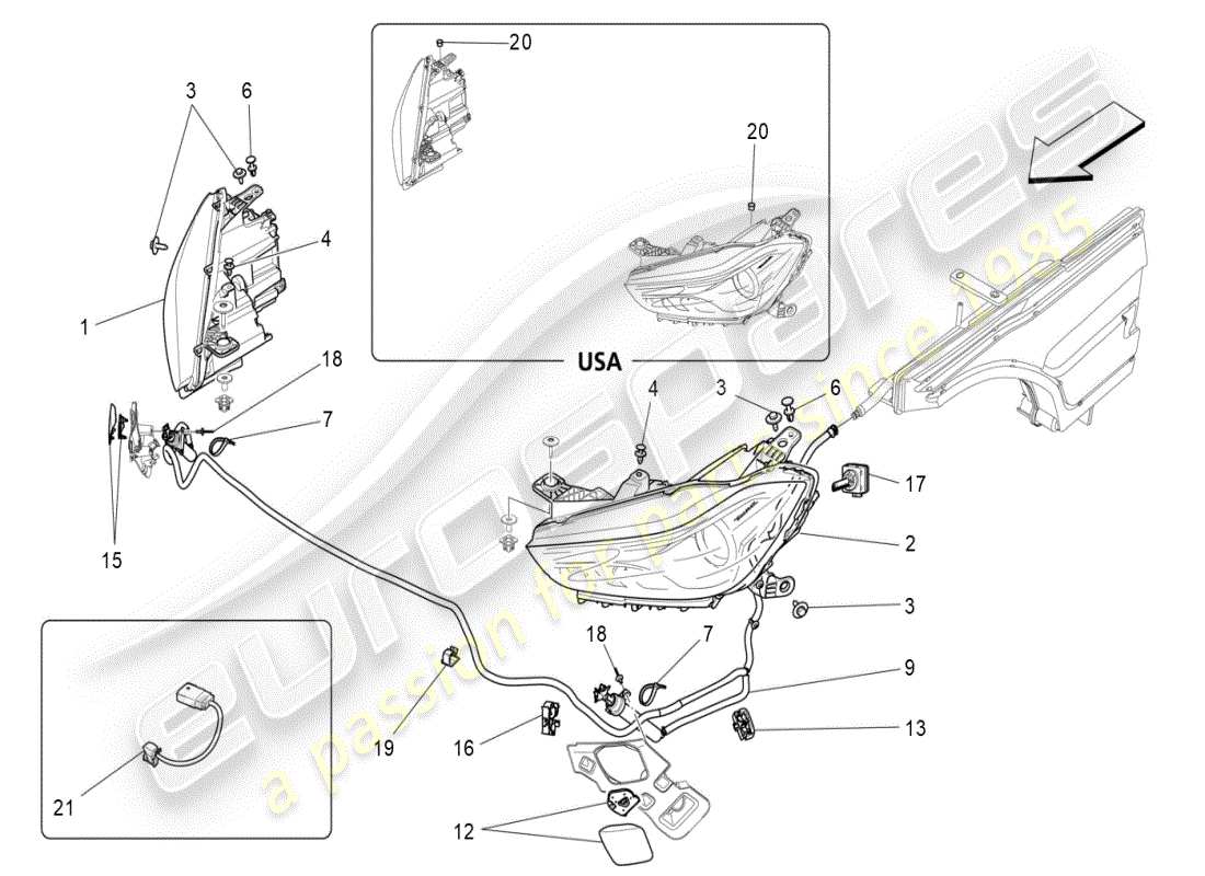 maserati ghibli (2019) headlight clusters part diagram