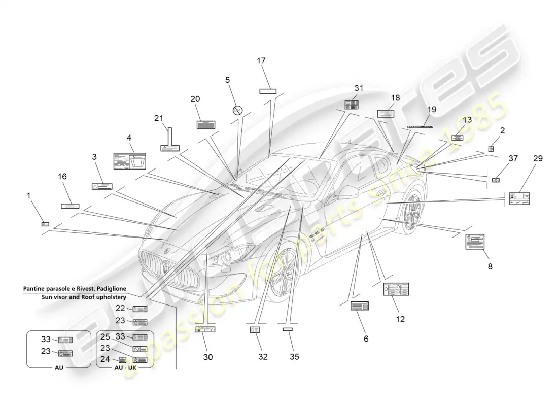 a part diagram from the maserati quattroporte m156 (2014 onwards) parts catalogue