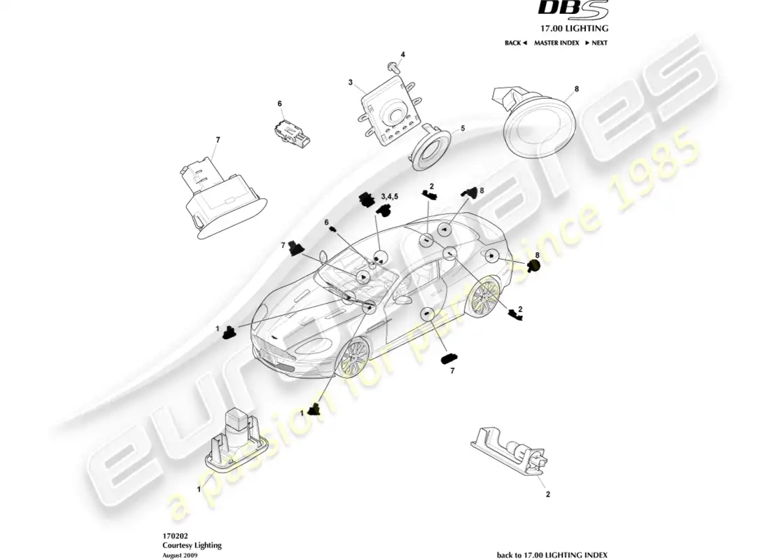 aston martin dbs (2014) courtesy lighting parts diagram