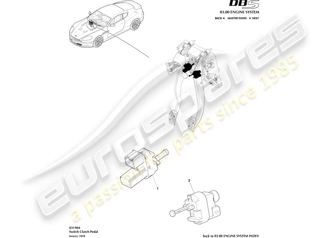 aston martin dbs (2008) clutch pedal switch parts diagram