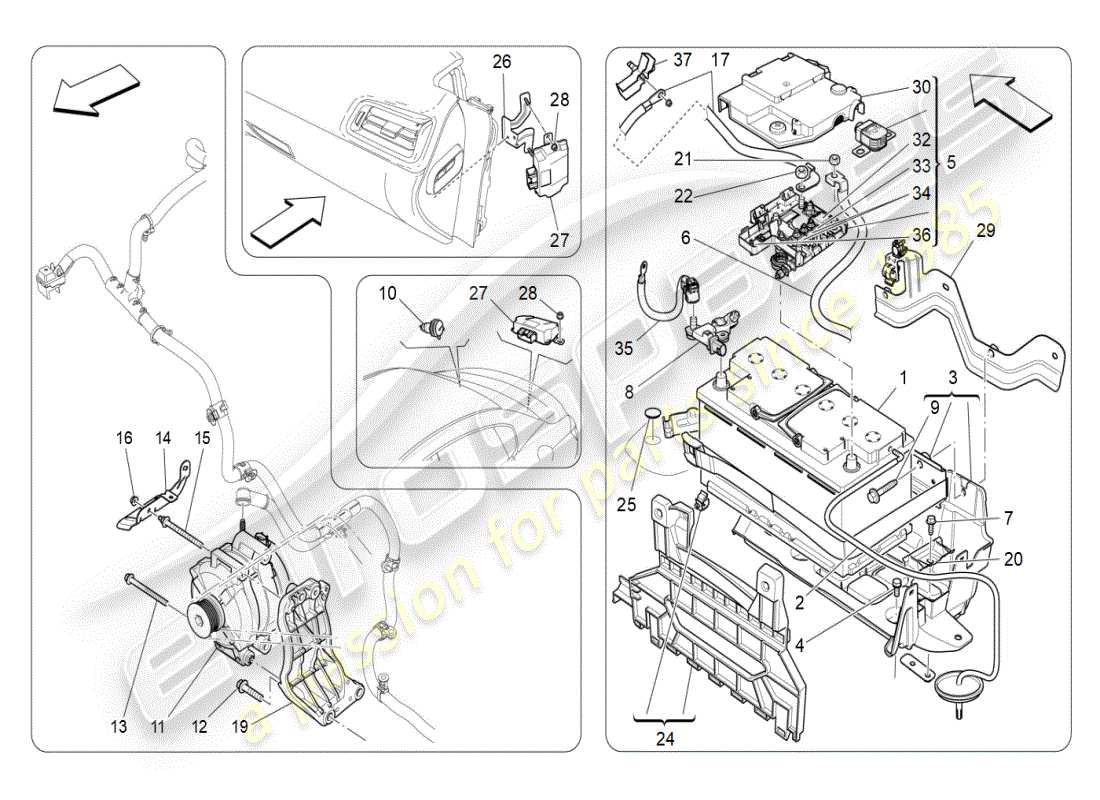 a part diagram from the maserati ghibli (2017 onwards) parts catalogue