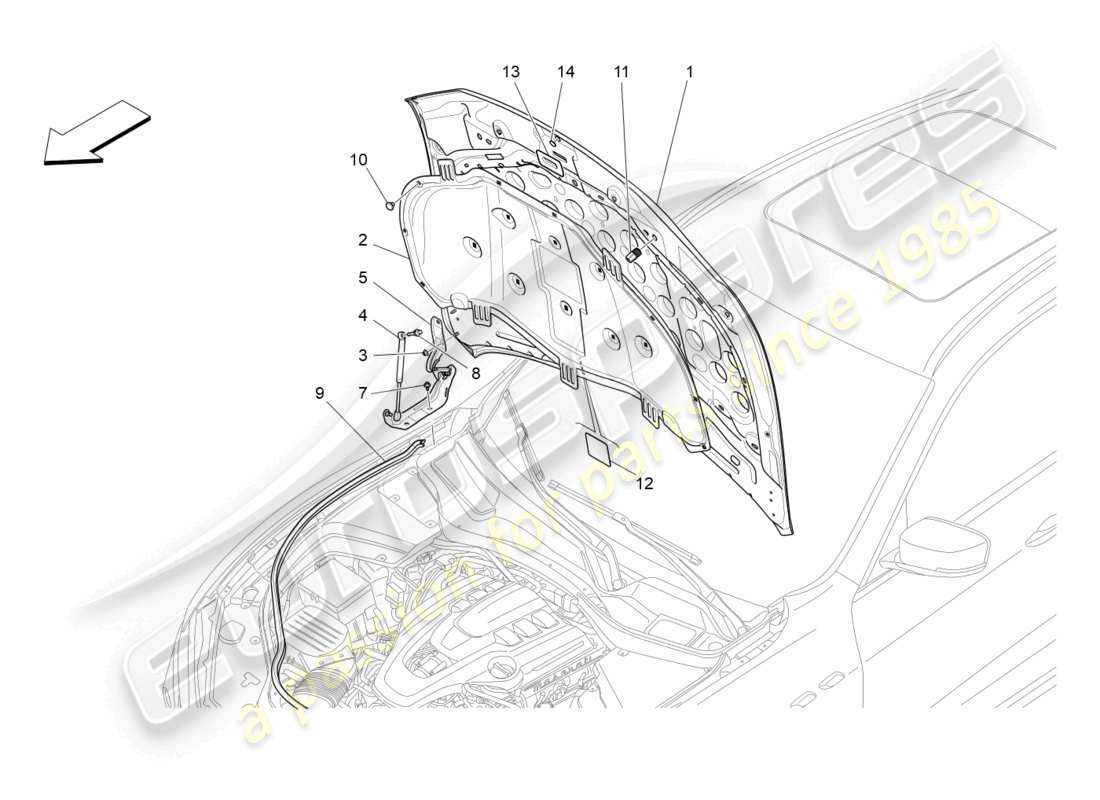 maserati levante modena (2022) front lid part diagram