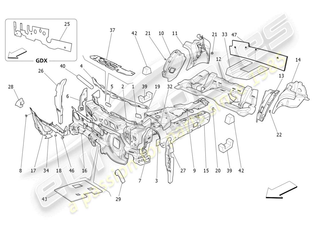 maserati ghibli (2015) sound-proofing panels inside the vehicle parts diagram