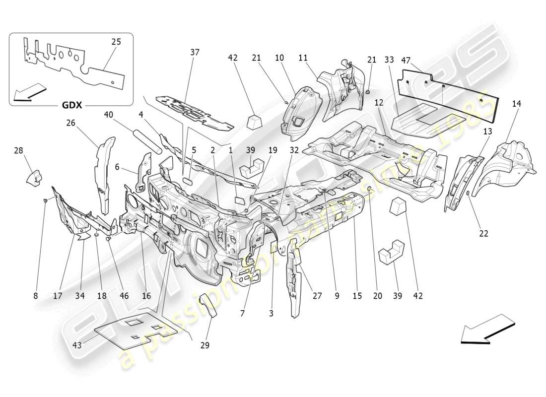 maserati ghibli (2015) sound-proofing panels inside the vehicle part diagram