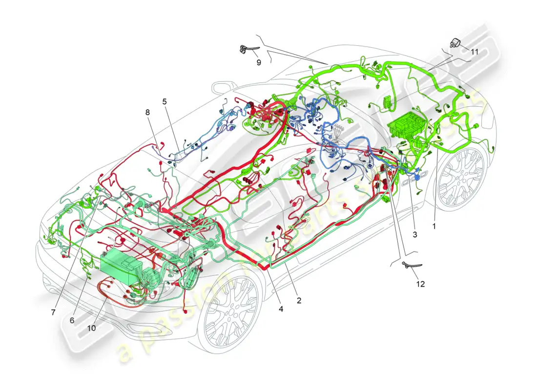 maserati granturismo (2011) main wiring parts diagram