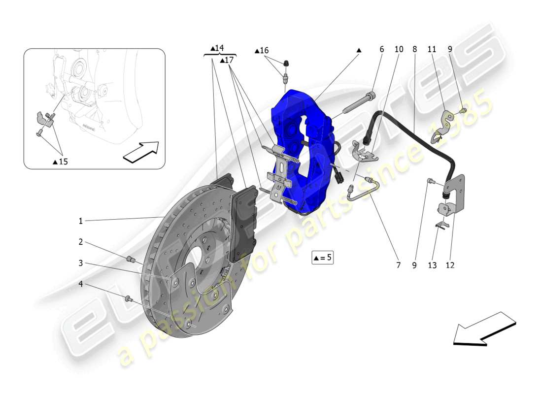 maserati mc20 (2022) braking devices on front wheels part diagram