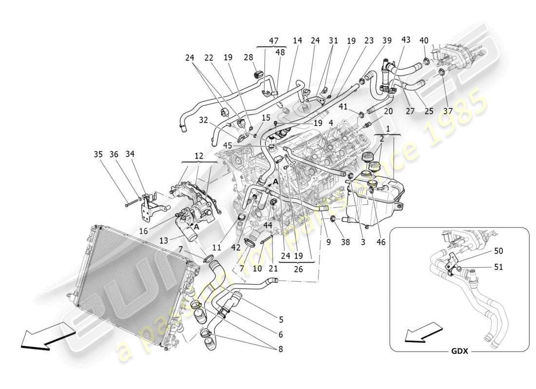 maserati ghibli (2018) cooling system: nourice and lines parts diagram