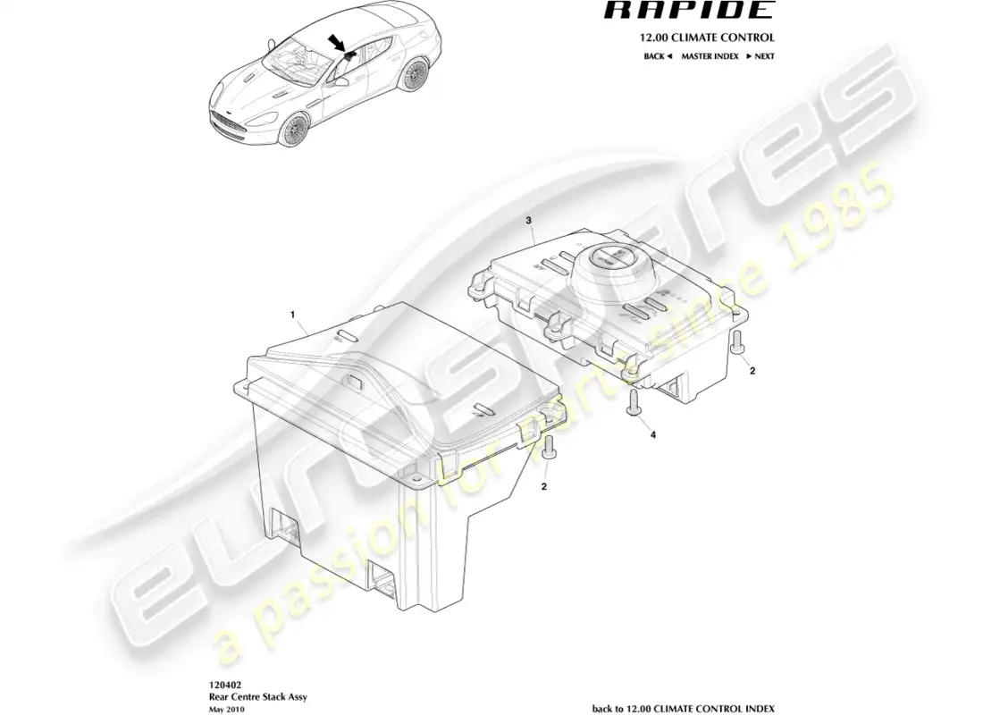 aston martin rapide (2012) rear hvac controls parts diagram