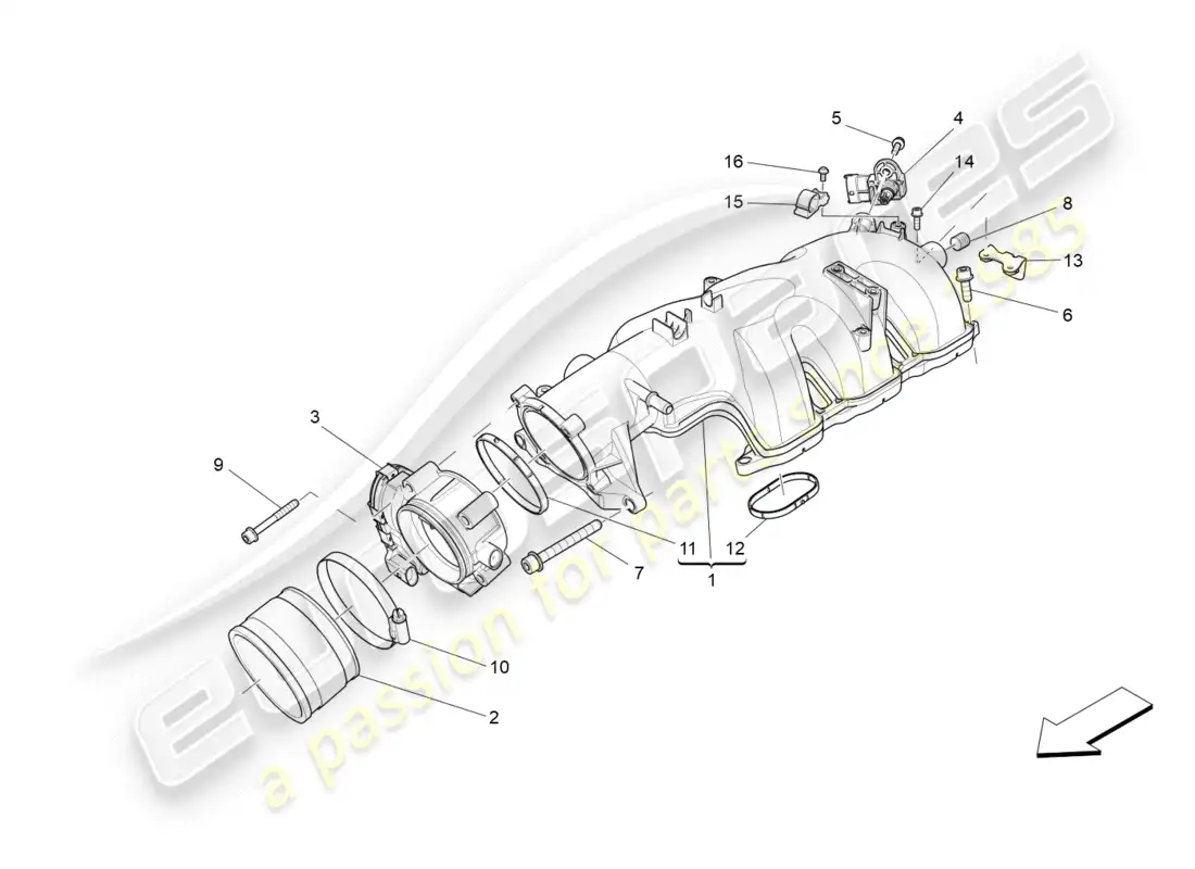 a part diagram from the maserati quattroporte m156 (2014 onwards) parts catalogue
