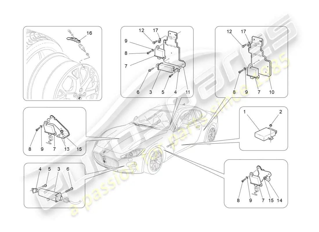 maserati granturismo (2013) tyre pressure monitoring system parts diagram