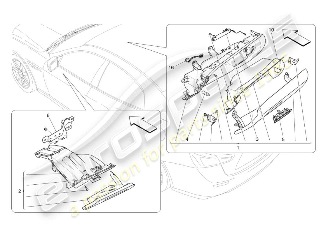 maserati ghibli (2015) glove compartments parts diagram