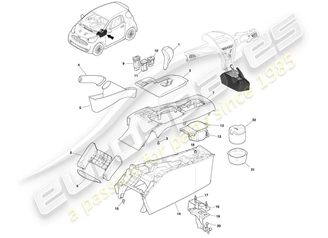 aston martin cygnet (2012) floor centre console - auto part diagram