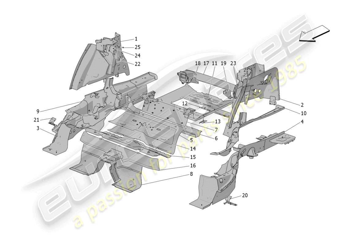 maserati grecale gt (2023) rear structural frames and sheet panels part diagram