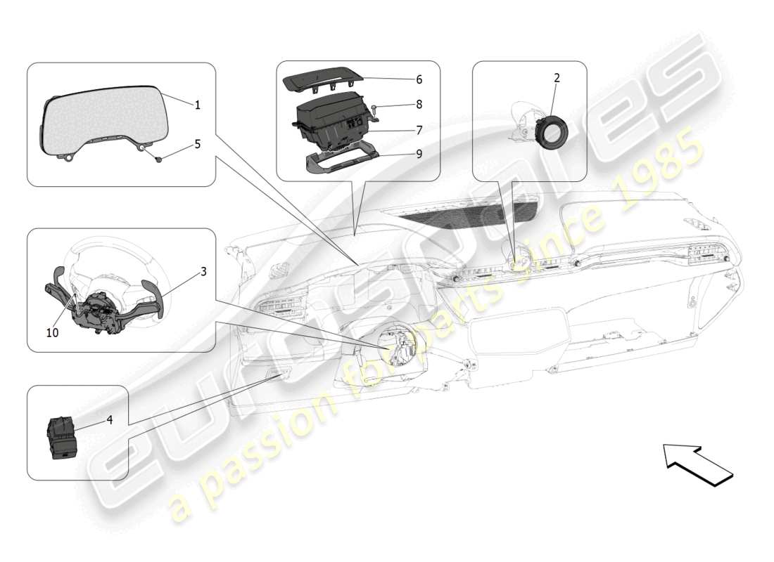 maserati grecale gt (2023) dashboard devices part diagram