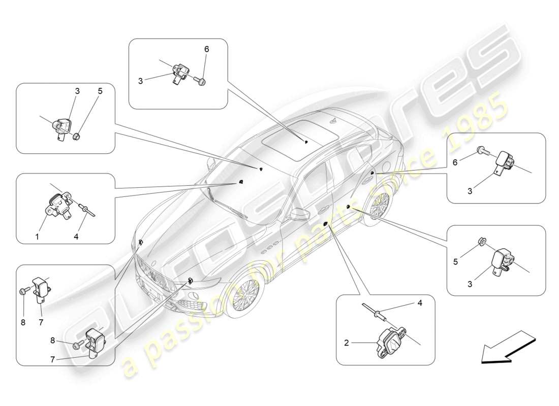 maserati levante modena (2022) crash sensors part diagram