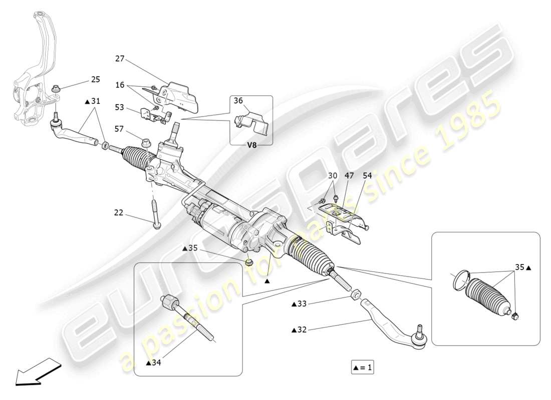 maserati levante trofeo (2020) complete steering rack unit parts diagram