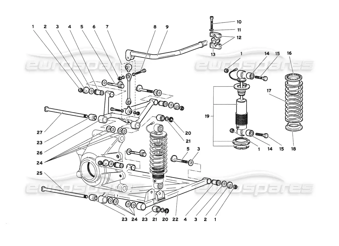 lamborghini diablo 6.0 (2001) rear suspension parts diagram