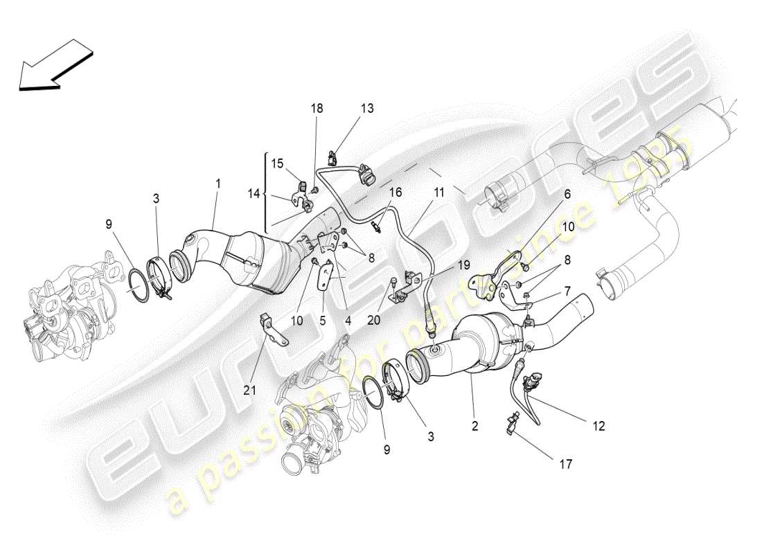 maserati ghibli (2021) pre-catalytic converters and catalytic converters part diagram