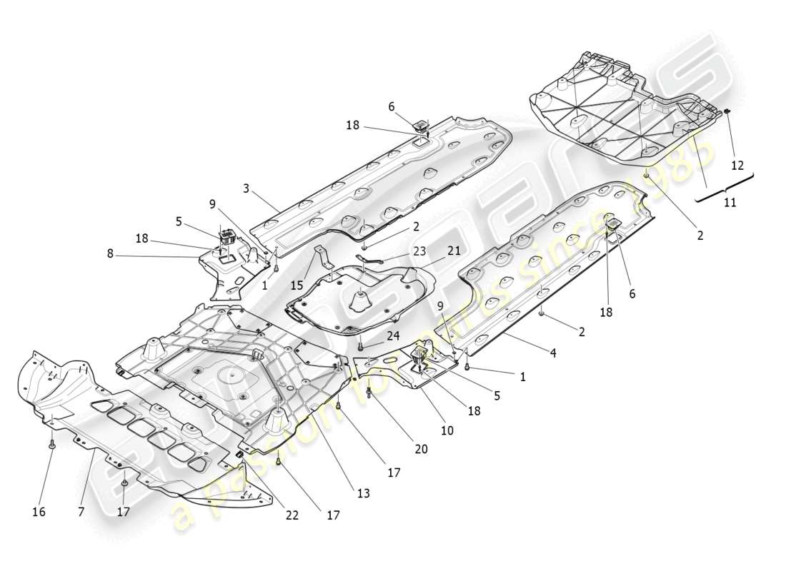 maserati ghibli (2015) underbody and underfloor guards part diagram