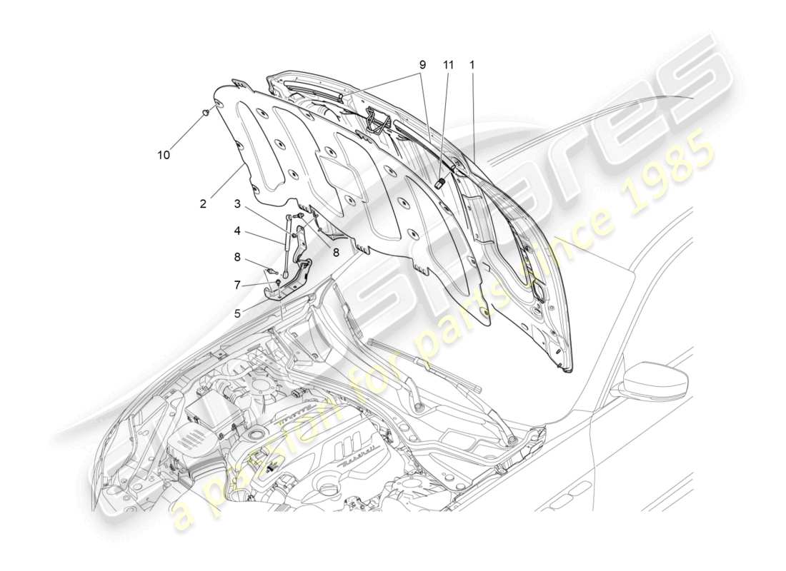 maserati ghibli (2018) front lid parts diagram