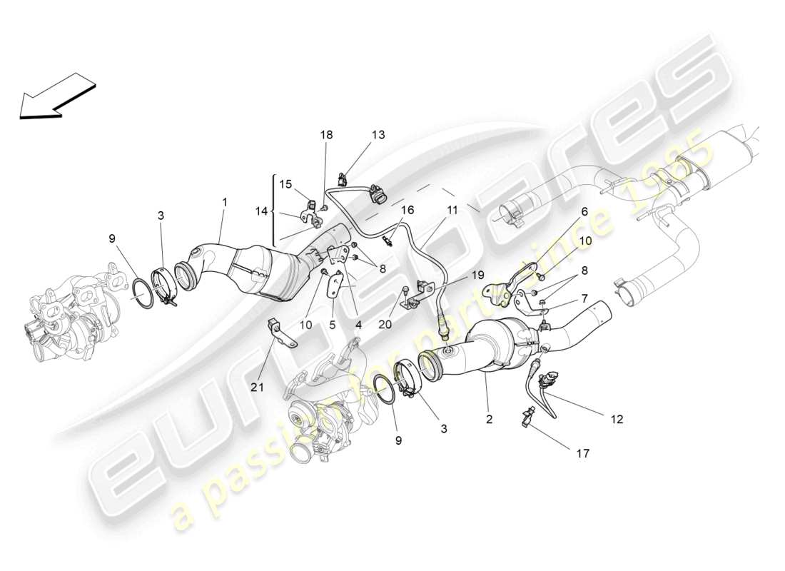 maserati ghibli (2018) pre-catalytic converters and catalytic converters part diagram