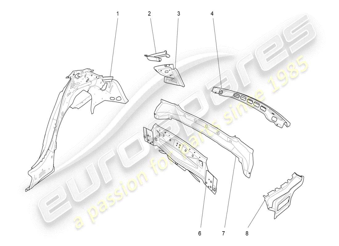 maserati ghibli (2021) bodywork and rear outer trim panels part diagram
