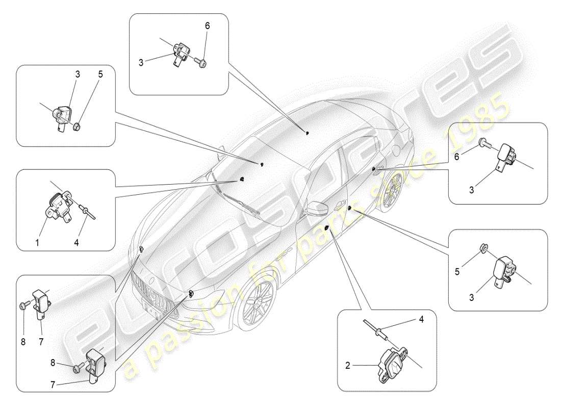 maserati ghibli (2021) crash sensors part diagram