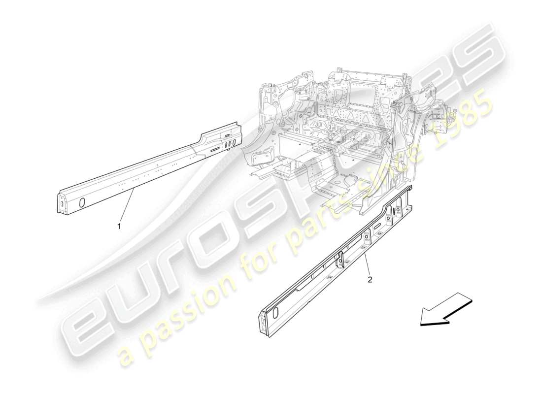 maserati grancabrio mc (2013) central structural frames and sheet panels parts diagram