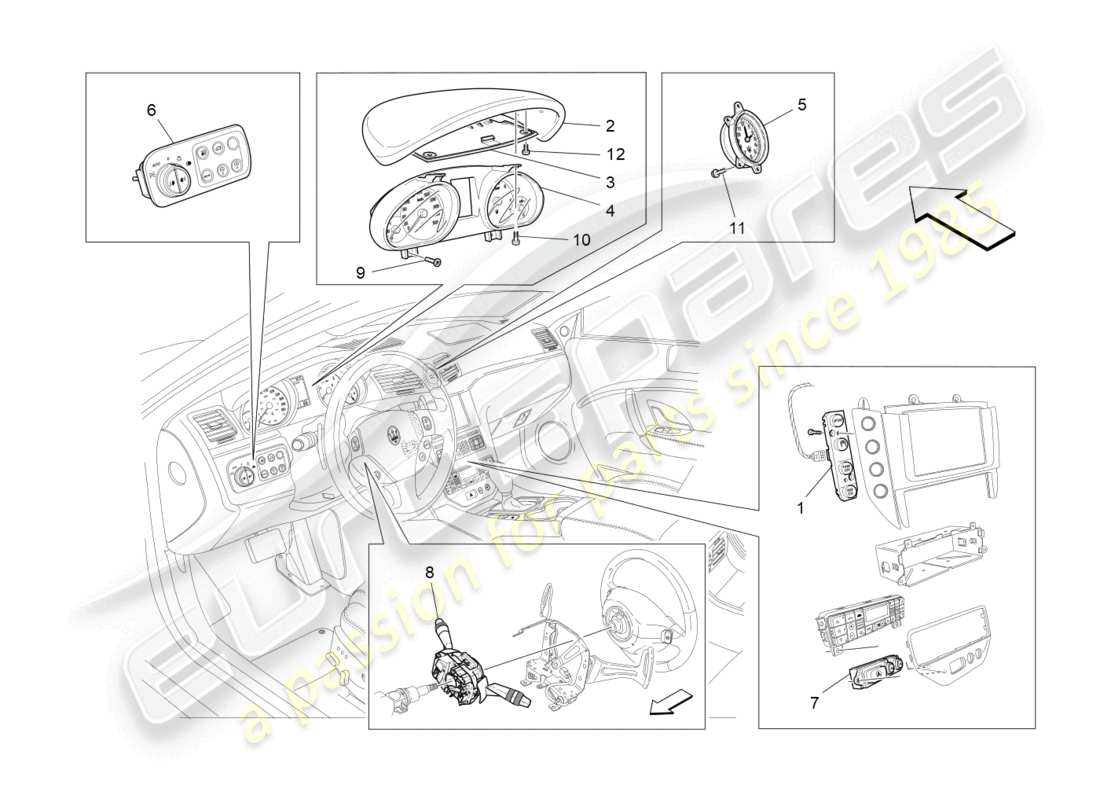 maserati granturismo mc stradale (2012) dashboard devices part diagram