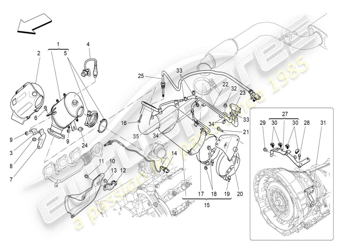 maserati ghibli (2019) pre-catalytic converters and catalytic converters part diagram