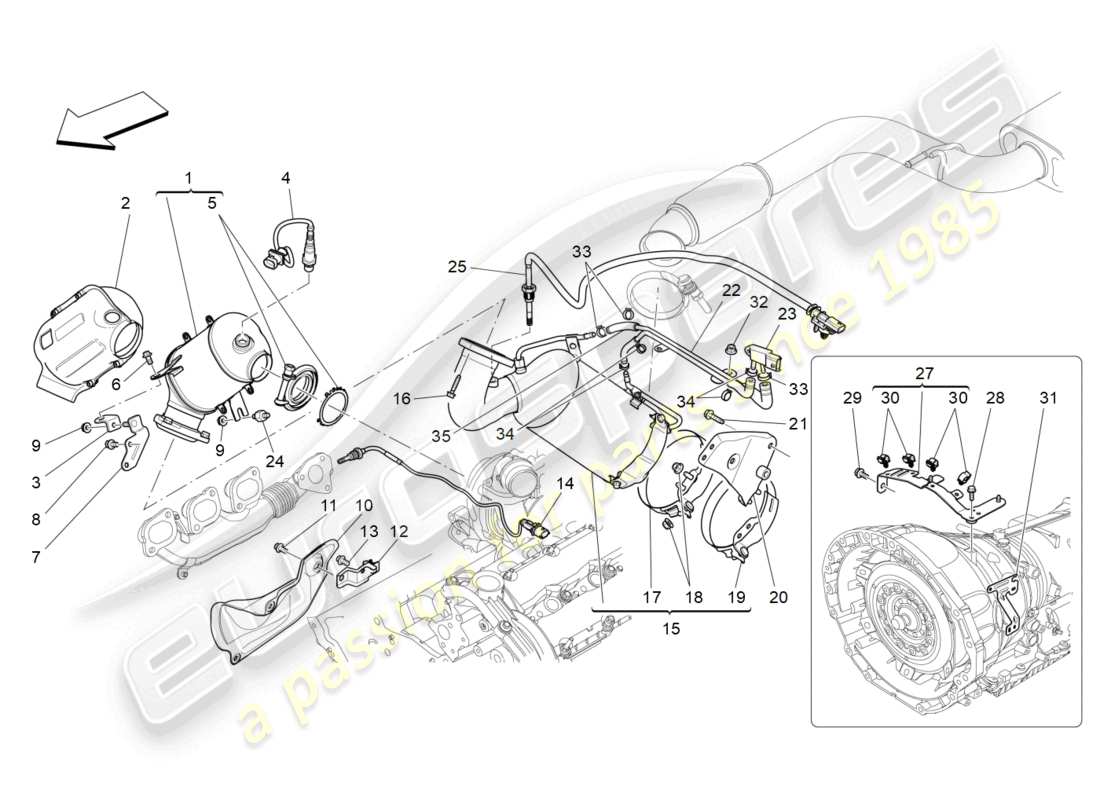 maserati ghibli (2018) pre-catalytic converters and catalytic converters part diagram