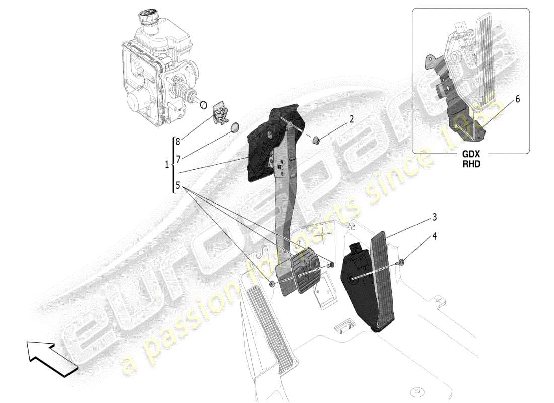 maserati mc20 (2024) complete pedal board unit parts diagram