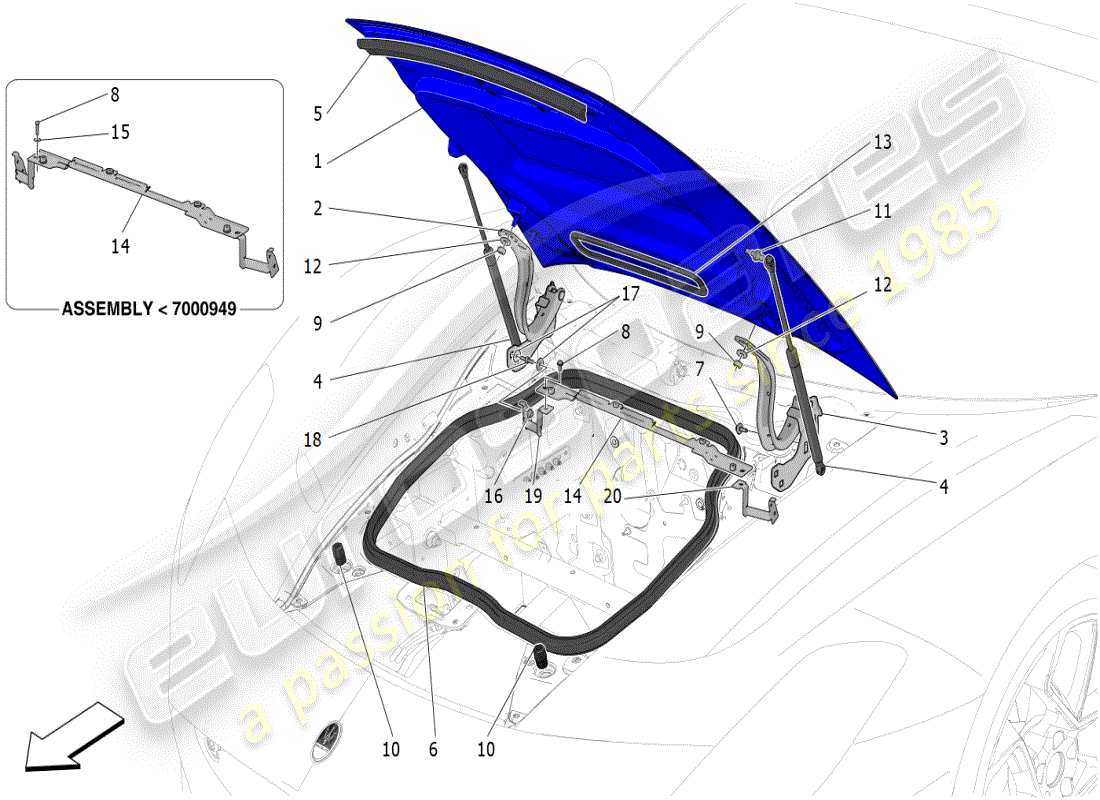 maserati mc20 (2024) front lid parts diagram
