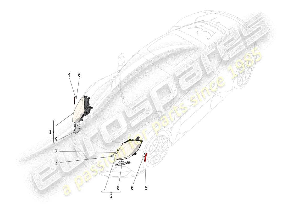 maserati mc20 (2024) headlight clusters parts diagram