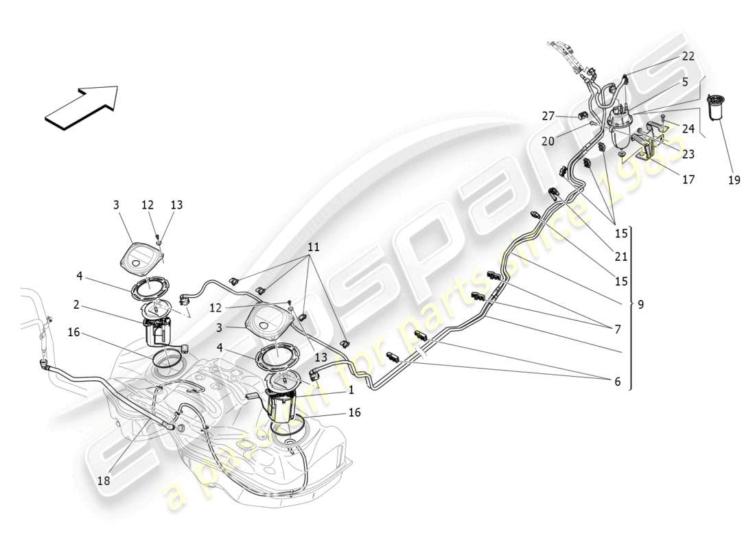maserati ghibli (2015) fuel pumps and connection lines parts diagram